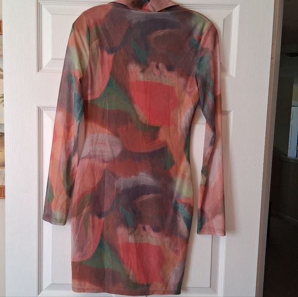 Fashionova Tied Died Mesh Button Down Long Sleeve Dress. Small NWT - Picture 7 of 9